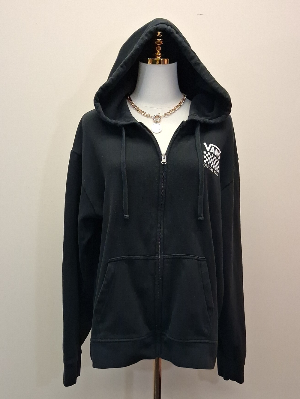 Vans Black Checkerboard Off The Wall Full Zip Hoodie Large